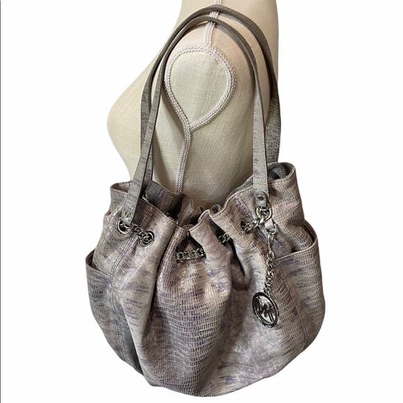 Michael Kors Sueded Leather Grey Snakeskin Purse - Picture 1 of 9